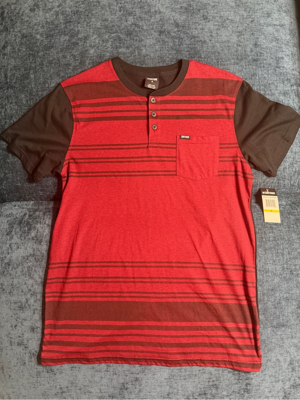 Zoo York Men's Red & Brown Striped Pocket T-Shirt